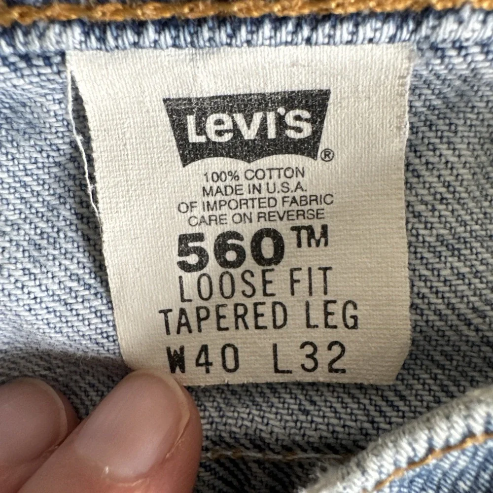 Vintage Orange Tab Levi's 560 Loose Fit Tapered Jeans Mens Sz 40x32 Made‎ USA #1
